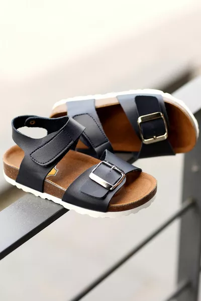 Sandali unisex per bambini con suola ortopedica in sughero blu navy