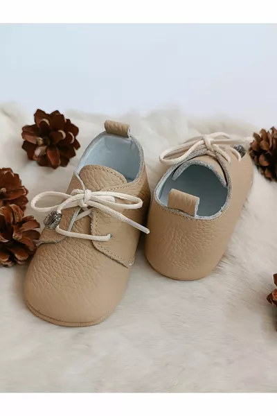 Alpha beige echt lederen loafers voor baby's