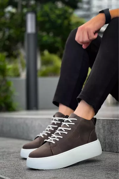  Шнуровка Мужские Высокие Белые Ботинки Коричневого Цвета