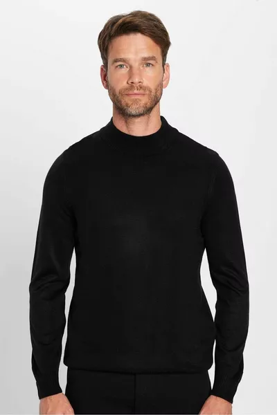 Slim Fit Slim Fit Halber Rollkragenpullover Ohne Federn Weich strukturierter Herrenpullover