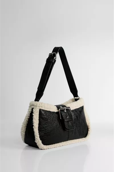 Черная меховая плюшевая сумка для рук и плеча на подкладке