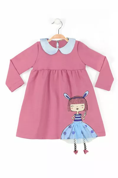 Konijn Meisjes Baby Kraag Rose Lange Mouwen Jurk