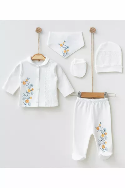 Baby Girl Hospital Outlet Lace Ivy Flower Printed White Newborn Set 0-3 Months