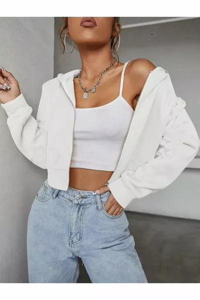 Дамска бяла жилетка с цип с цип