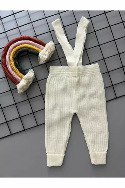 Ecru Kleur Hoge Taille Front Kruis Riem Verstelbare Corduroy Baby Knitwear Leggings Broek