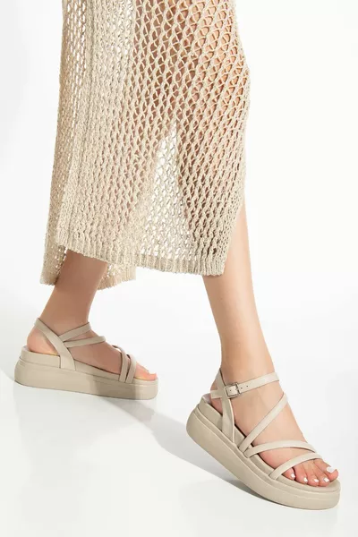  Beige Sandalen met gewatteerde hak voor dames