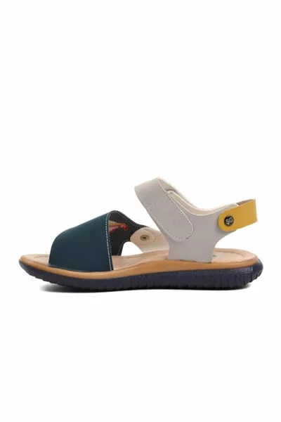 Cuteyoung Sandali da ragazzo in nabuk giallo panna blu navy