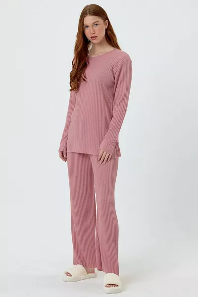 Women's Seasonal Long Sleeve Corduroy Powder Pink Pajama Set