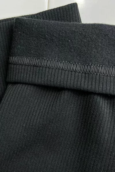 Черные зимние флисовые леггинсы в рубчик с завышенной талией