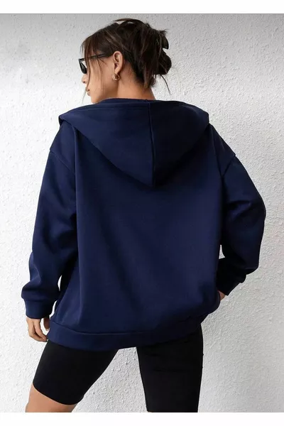 المرأة مقنعين كبيرة الحجم الأزرق الداكن بسحاب كارديجان