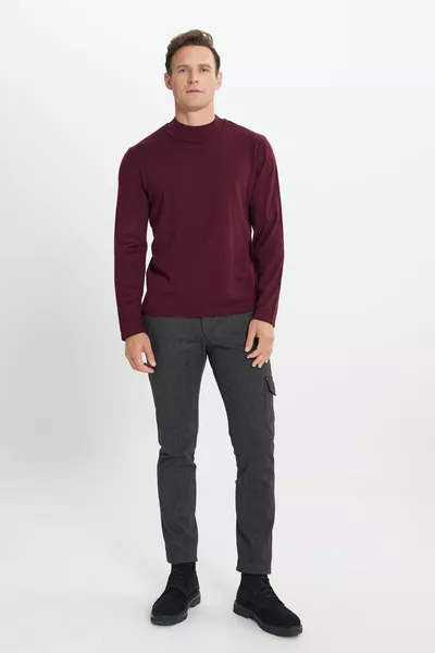 Men's Burgundy Standard Fit Normal Cut Half Turtleneck Knitwear Sweater