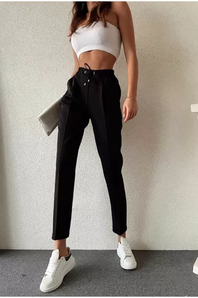 المرأة السوداء الخصر مطاط جيب الجزرة السراويل