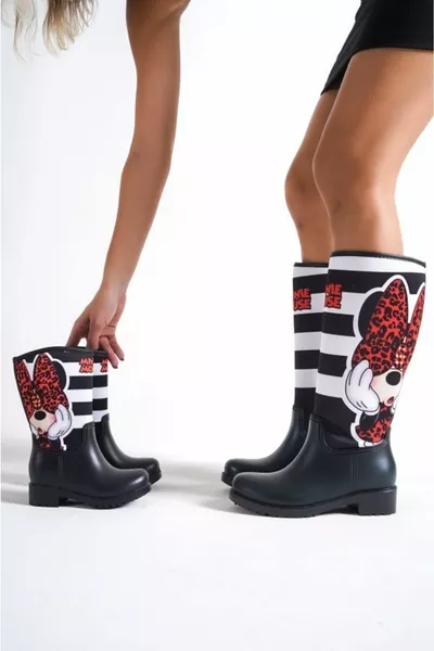 Mère Fille combinaison rayée Minnie bottes de pluie imperméables