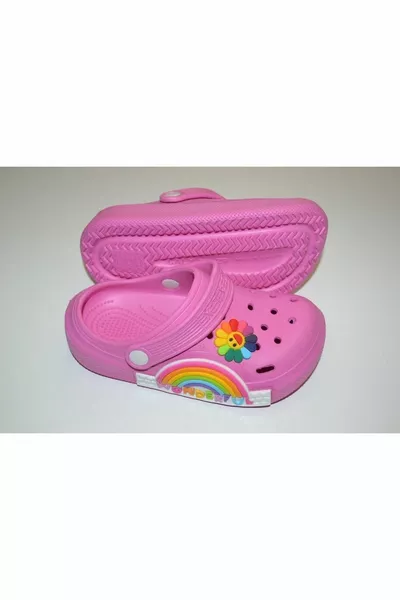 Meisjes Preschool Roze Prachtige Geschreven Regenboog Daisy Versierde Eva Materiële Sabo Pantoffels