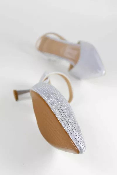 المرأة الفضة الحجر مفصلة Şefaf مساء اللباس الكعب الخنجر