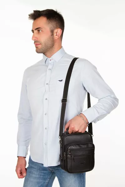 Adelina Мъжки черен кожен стоманен калъф Чанта за ръце и рамо и държач за карти Комплект портфейл с механизъм