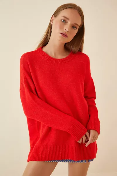 Women's Vibrant Red Oversize Knit Sweater 
