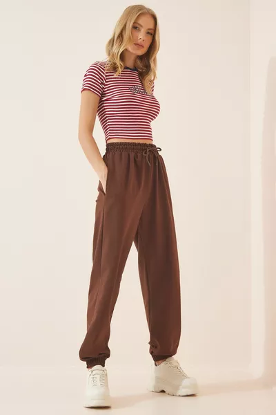Pantalon de jogging ample marron pour femme 