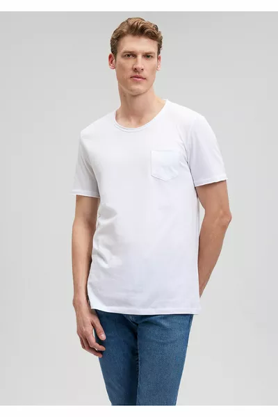 Weißes T-Shirt mit genähten Taschen Tailliert / Taillierte Passform 