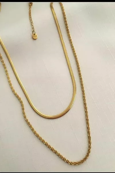 Дамска луксозна висококачествена стоманена двойна италианска диамантена верижка Комбинирана черна стоманена колие