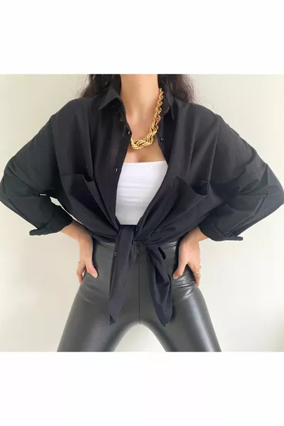 Oversize Damen Shabby Leinen Hemd 