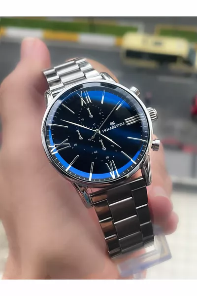 Men's Silver Watch with Steel Strap