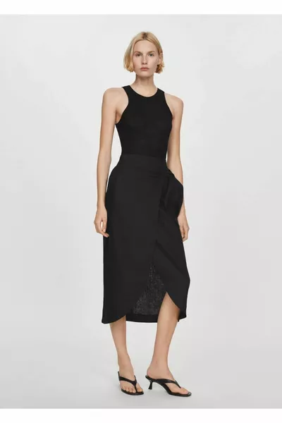 Linen skirt with bow tie