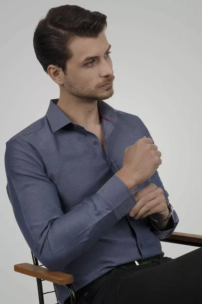 Royal Blue Slimfit Men's Shirt with Gift Box