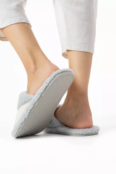 Grigio Inverno Cucito Sole Cincillà Peluche Tessuto Pantofole Ritorte Suola Silenziosa Pantofole da Casa