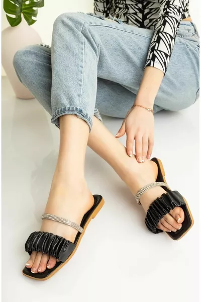 Pantofole di pietra da donna Dote nera con coulisse Bundle Sea Beach House Pantofole casual