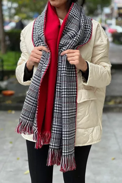 Клетчатый узорчатый шерстяной текстурированный двусторонний шарф