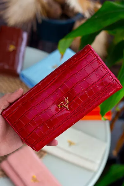 Lady Technological Leather Croco Pattern Elegante Portafoglio da donna rosso con scomparto per monete con un sacco di portacarte