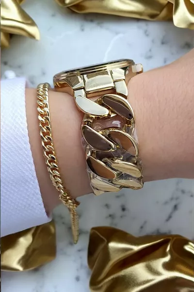 الذهب الأصفر سلسلة المرأة ساعة اليد مع هدية سوار