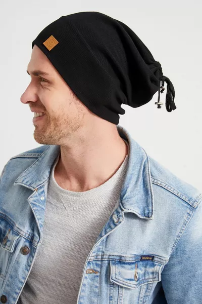 الرجال الشباب الرياضي الأسود حبل قبعة مفصلة قبعة صغيرة - الرياضة ، مريحة ،  ٪ القطن كاميسول ، الإنتاج المحلي