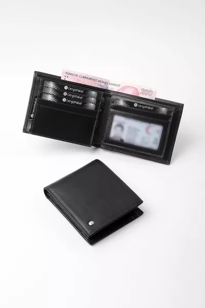 محفظة جلد طبيعي أسود