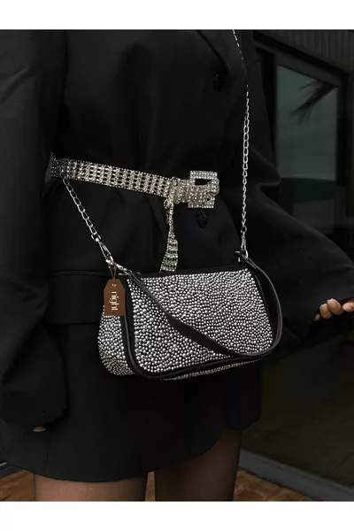 نموذج الحجر الأسود الفضي المرأة حقيبة اليد والكتف