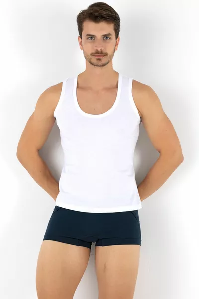 Men's White Combed Tank Top