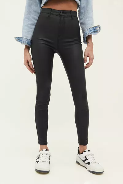 Pantalon ciré taille super haute noir pour femme 