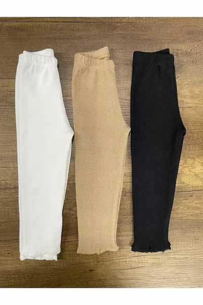 Fun Kıds Flexible Ribbed Black - White - Brown 3 Pack Girls Tights