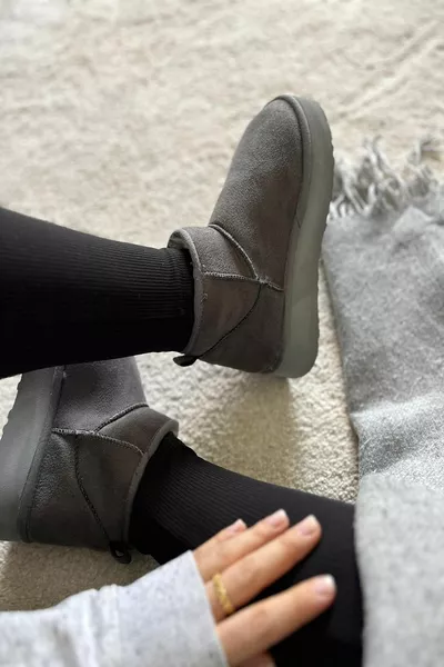 نسائي من جلد الغزال نصف بوت ترصيع الفرو الأحذية والحذاء 