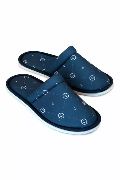 الرجال الأزرق الداكن البحرية منقوشة لينة النعل منزل النعال