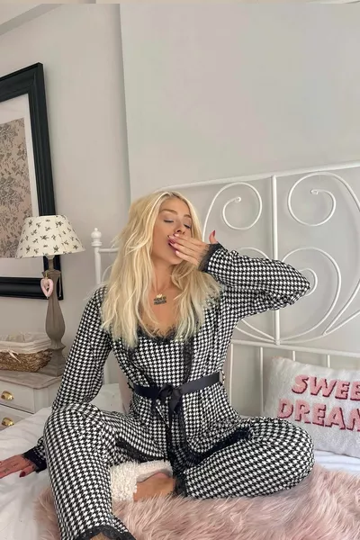 Crowbar Printed Velvet Pajama Set with Dressing Gown