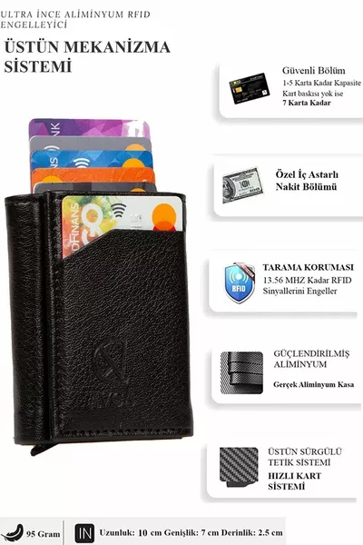 Portafoglio con meccanismo in pelle Scomparto per contanti automatico Portafoglio portacarte a scorrimento nero