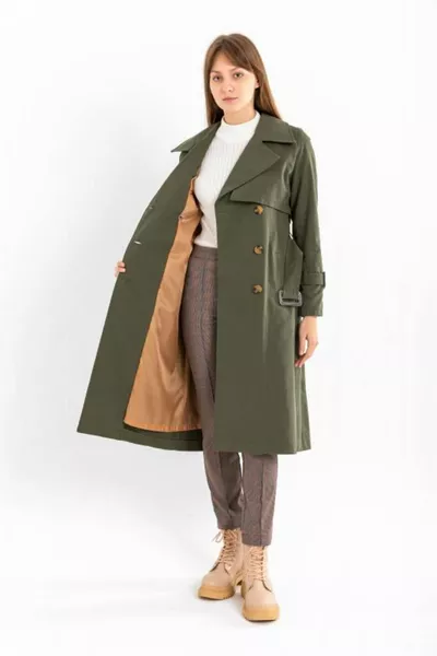 % Cotton Gabardine Long (CM) Lined Belted Women's Trench Coat 
