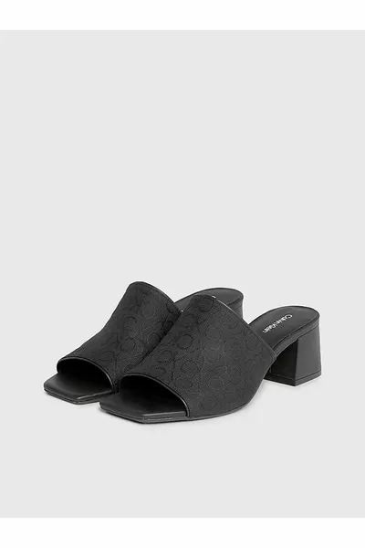 Kadın Marka Logolu Günlük Kullanım Topuklu Siyah Sandalet -BEH