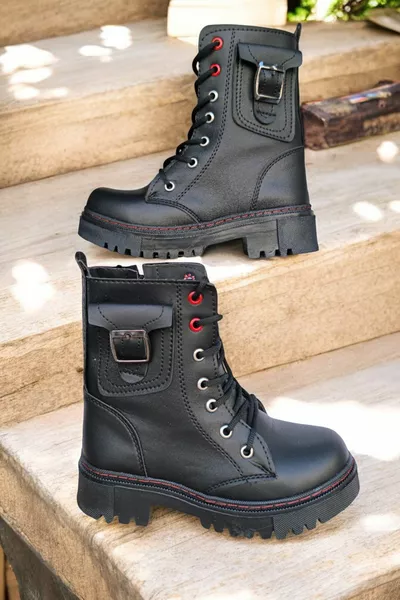 Черни джобни водоустойчиви вълнени дълги ботуши за момичета 