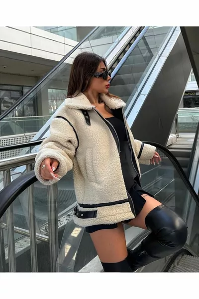 معطف أفخم راكب الدراجة النارية على طراز العلامة التجارية الشهيرة مع الفراء فو