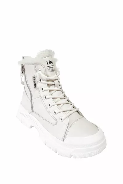 المرأة الفراء الأبيض داخل سستة عدم الانزلاق وحيد أحذية الشتاء النساء الشتاء