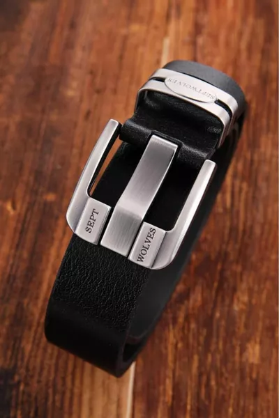 جلد طبيعي مشبك معدني حزام رجالي أسود