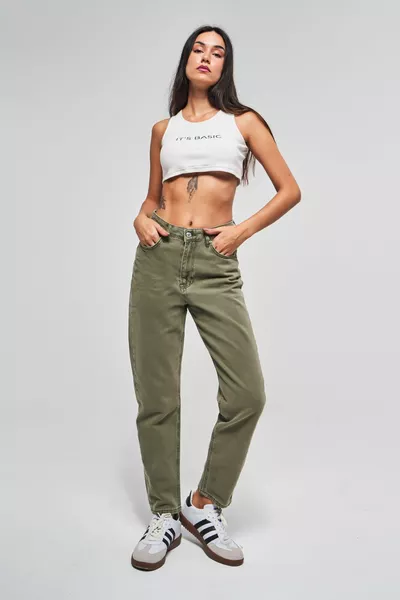 Coral High Waist Khaki Damen Mom Jeans